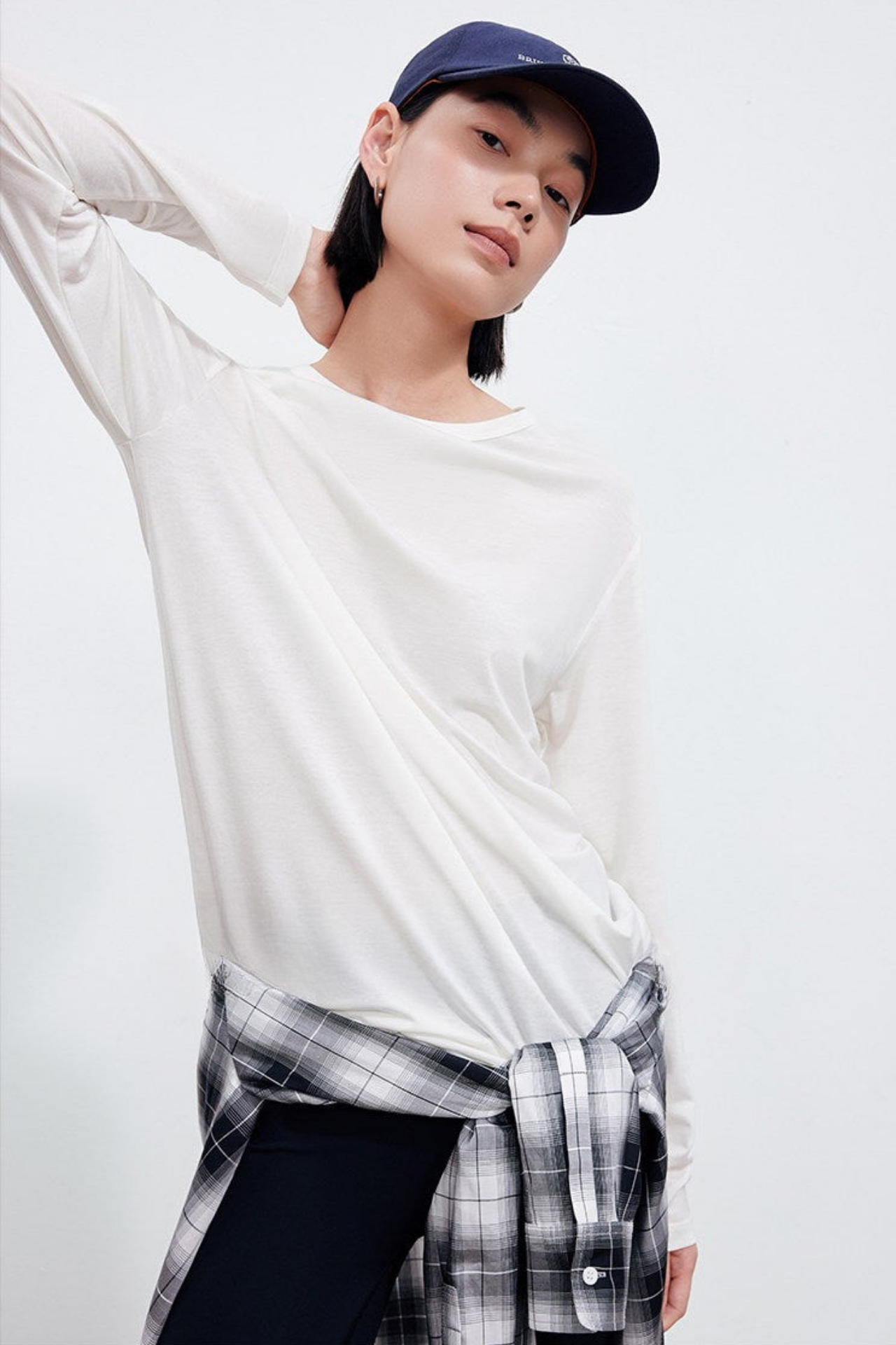 Lyocell Blend Drop Shoulder Long Sleeve T-Shirt B4898