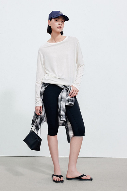 Lyocell Blend Drop Shoulder Long Sleeve T-Shirt B4898