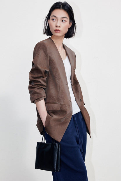 Suede-look long tailored jacket B4997