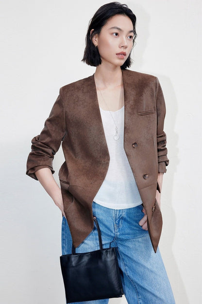 Suede-look long tailored jacket B4997