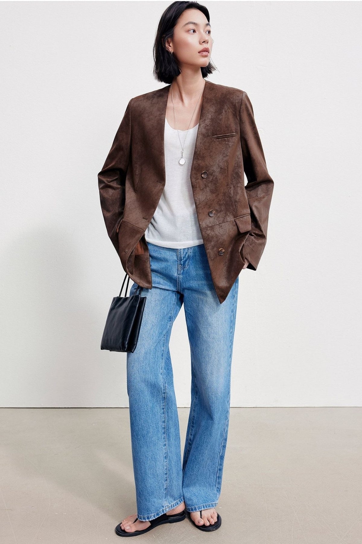 Suede-look long tailored jacket B4997