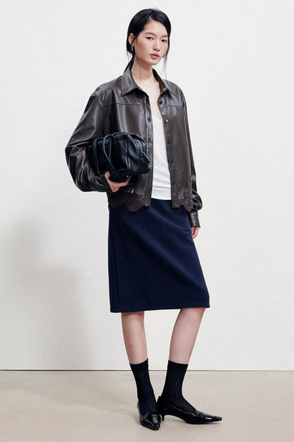 Lace-Paneled PU Leather Short Jacket B4999