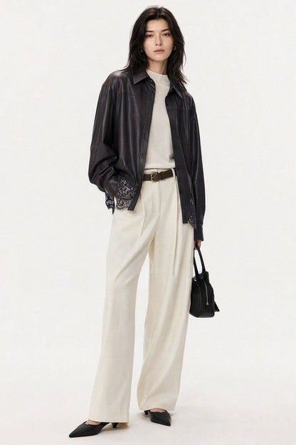Lace-Paneled PU Leather Short Jacket B4999