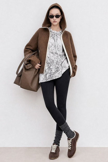Art Line Print Oversized Crew Neck Long Sleeve T-Shirt B5045