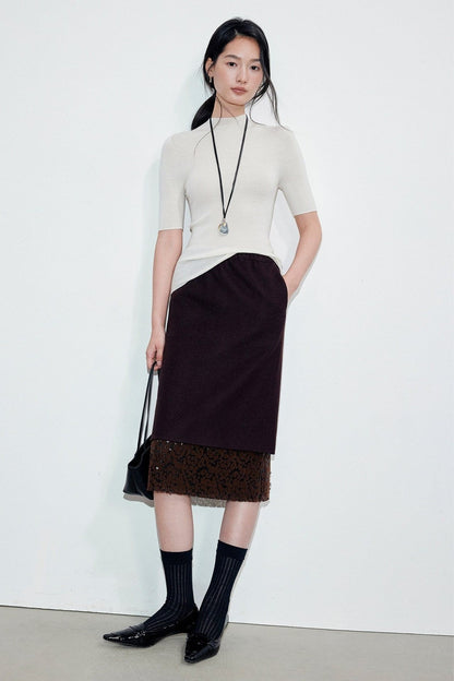 Wool Blend Sequined Embroidered Midi Skirt B5050