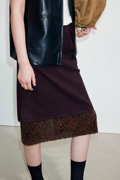 Wool Blend Sequined Embroidered Midi Skirt B5050
