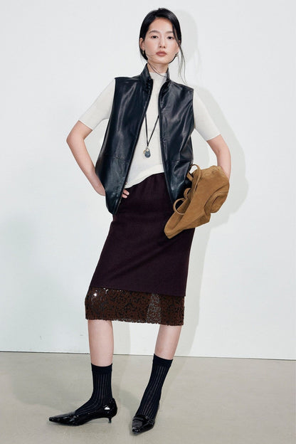 Wool Blend Sequined Embroidered Midi Skirt B5050