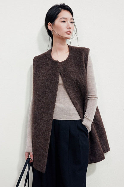 Wool-Blend Fleece-Style Minimalist Simple Vest B5051