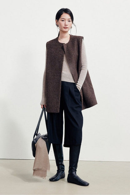 Wool-Blend Fleece-Style Minimalist Simple Vest B5051