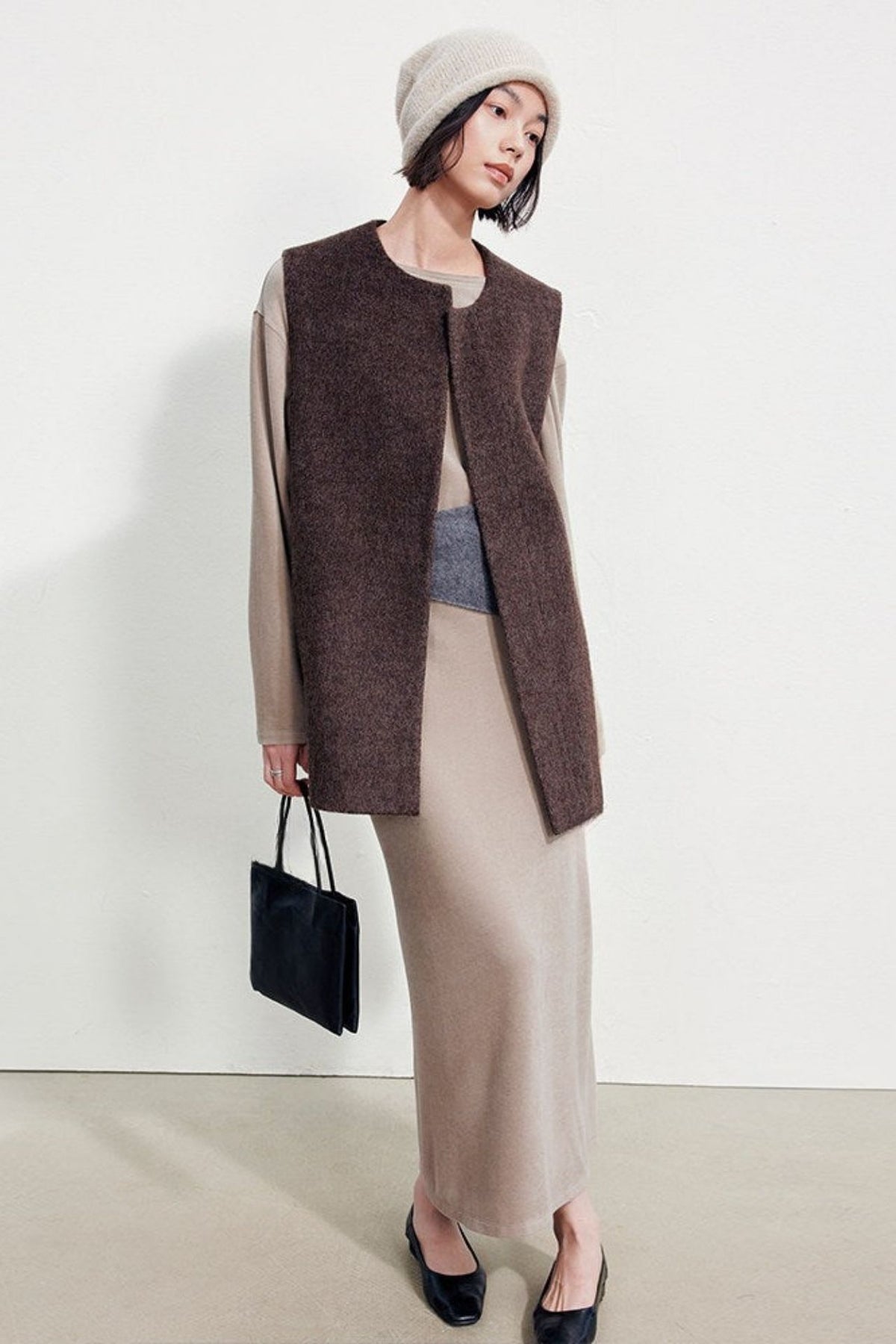 Wool-Blend Fleece-Style Minimalist Simple Vest B5051