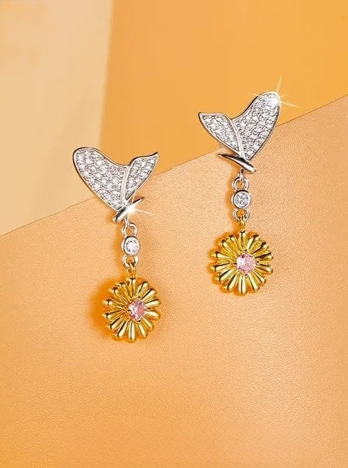 S925 Butterfly flower earrings B2190