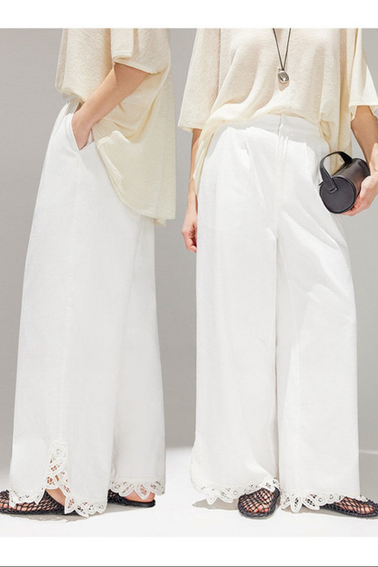 White Lace Cutwork Straight Pants B4740