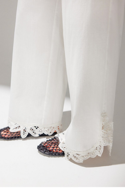 White Lace Cutwork Straight Pants B4740
