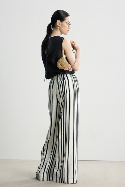 プレミアムブラック＆ホワイトストライプルーズパンツ　B4140