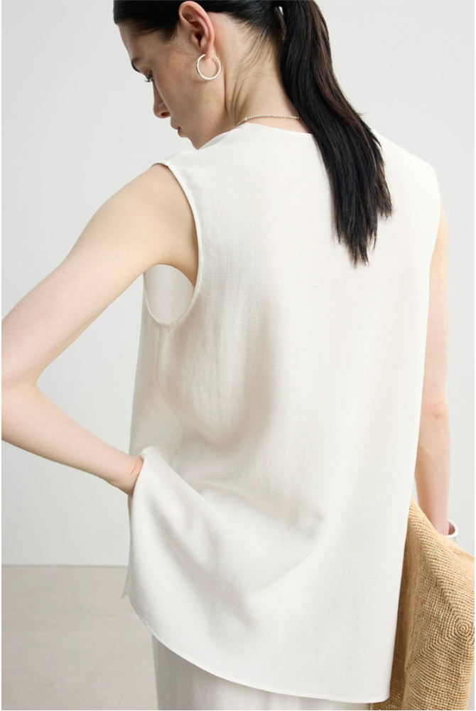 Tencel linen V-neck top and long skirt set B4145