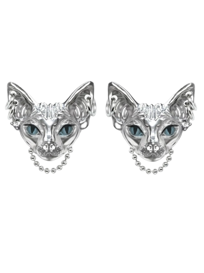 Y2K Cat Dark Chain Earrings B2349