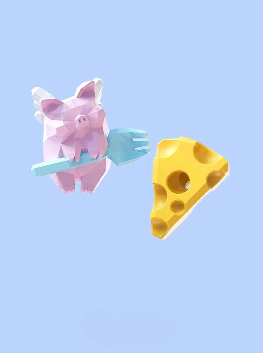 Piggy &amp; Cheese Asymmetric Earrings B2087