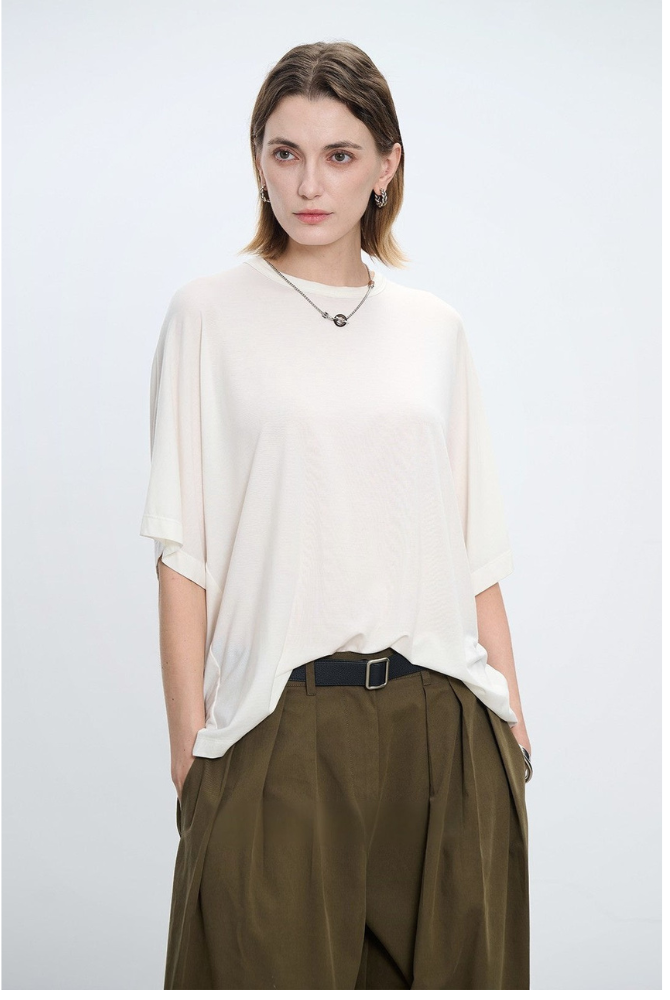 Summer Tencel wool 5/8 sleeve loose T-shirt B4179