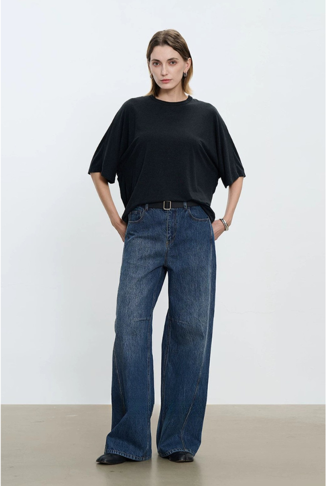 Summer Tencel wool 5/8 sleeve loose T-shirt B4179