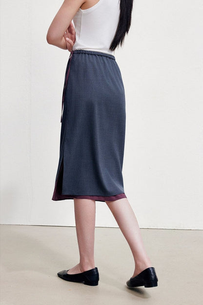 Faux Layered Wool Blend Straight Slit Skirt B4925
