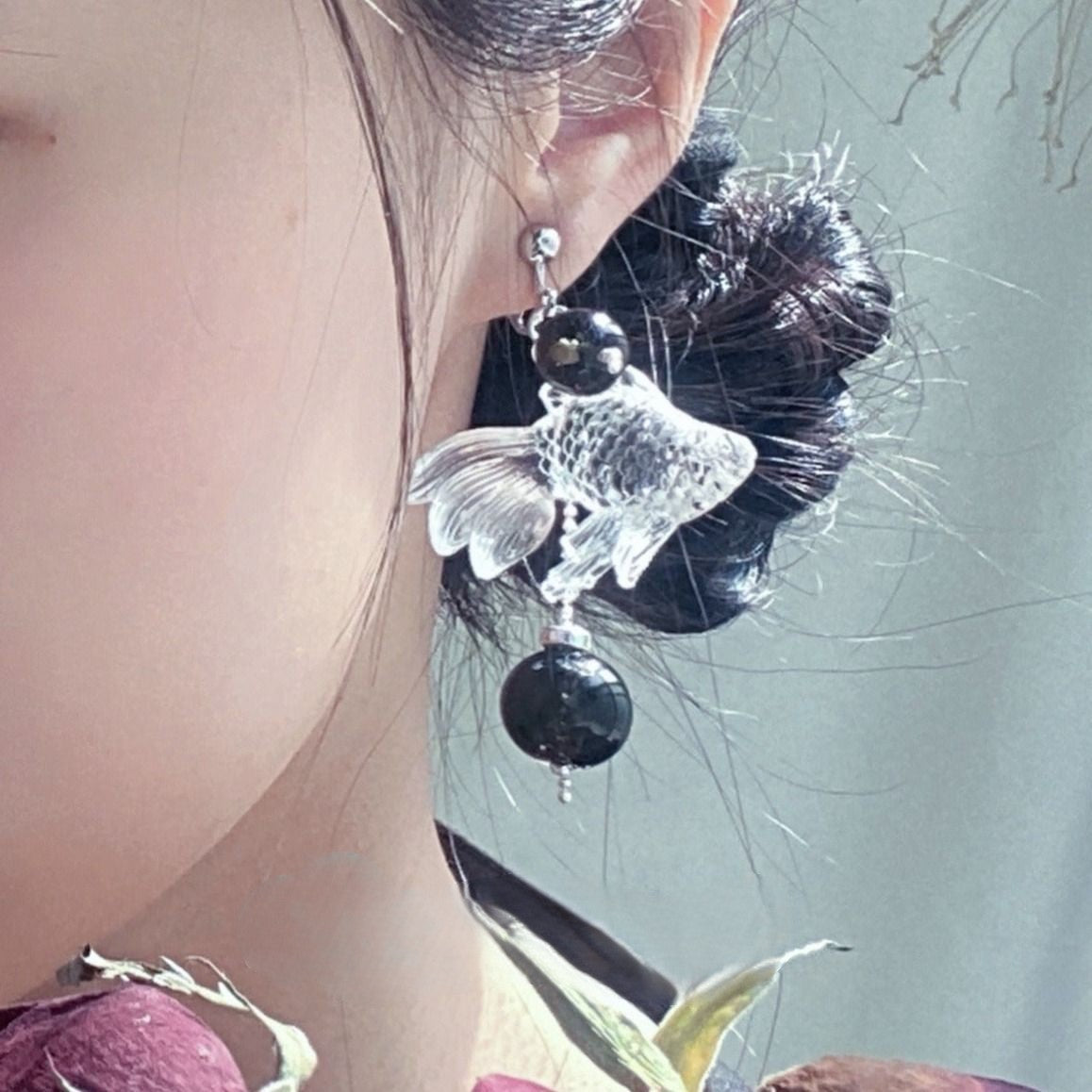 Original clear goldfish earrings B1921
