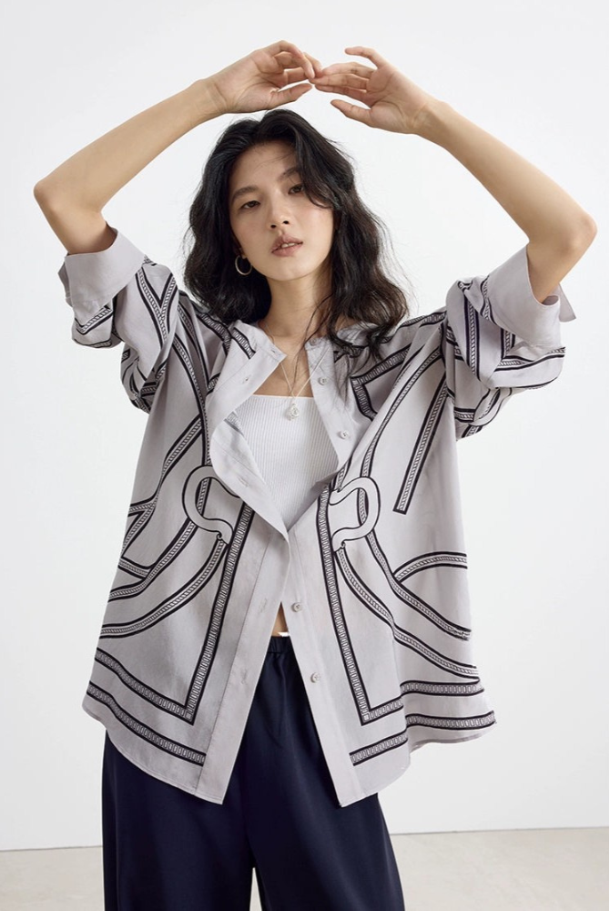 サンスクリーンプリントルーズシャツジャケット　B4138