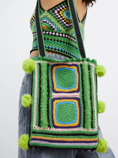Hand hook green knit bag B2334