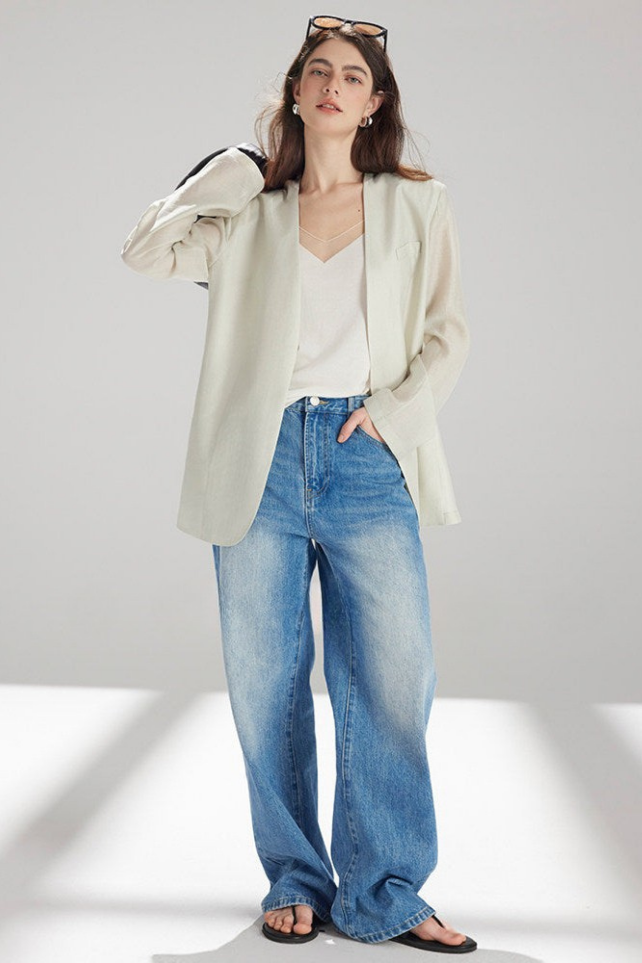 ノーカラーグリーンライトジャケット　B4745