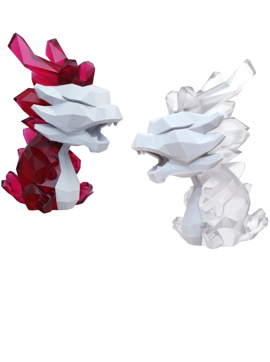 Clear polygon dragon asymmetric color earrings B2457