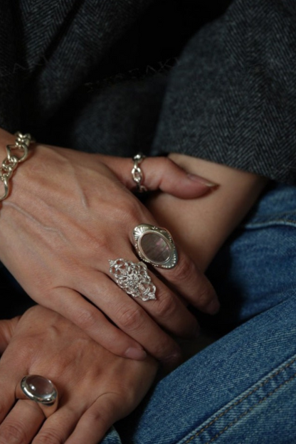 S925貝殼浮雕戒指/蕾絲圖案戒指 B4230