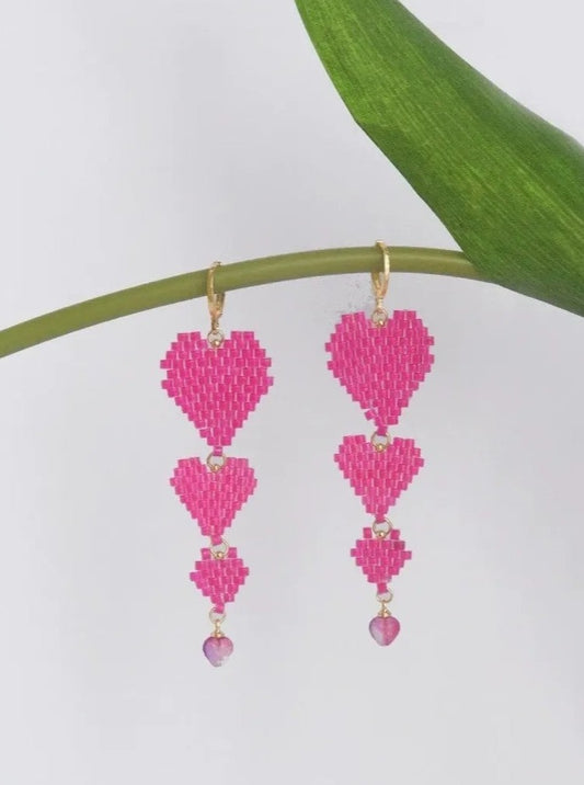 Pink Peach Heart Earrings B2059