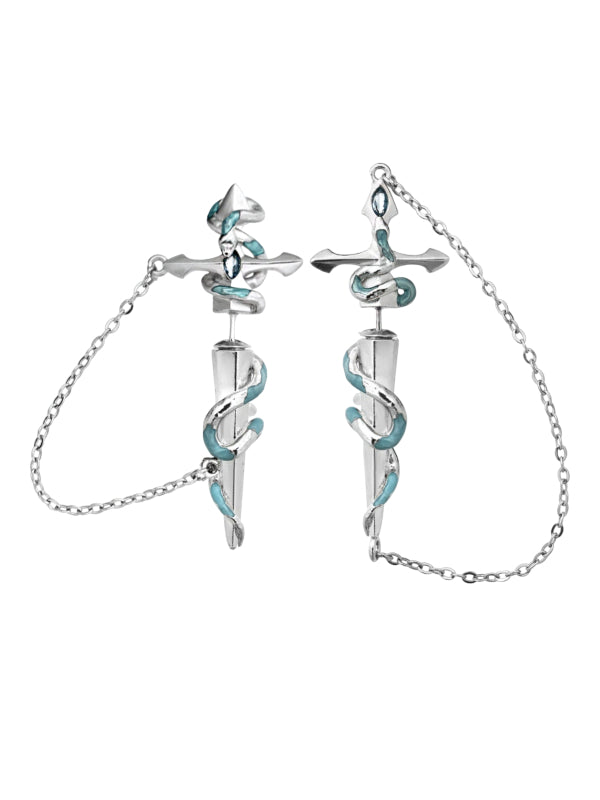 Frozen snake garden sword earrings B2465