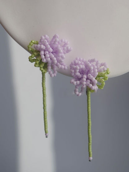 Flower light purple bead earrings B1822