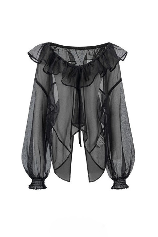 Ropeway Deep V-neck Sheer Shirt B4253