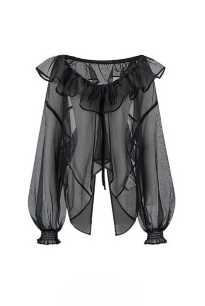 Ropeway Deep V-neck Sheer Shirt B4253