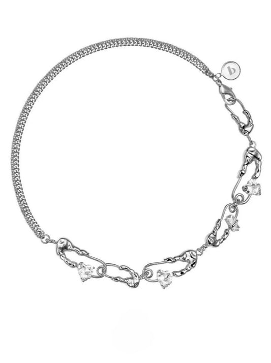 Melted pin zircon choker necklace B2517