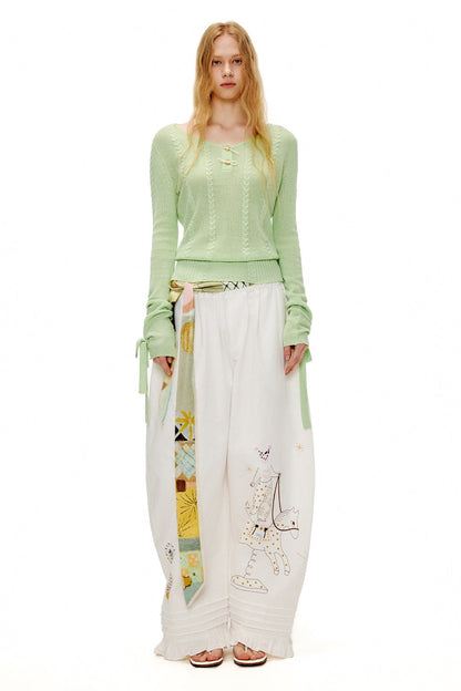 アップルグリーンケーブルニットセーター　B4601