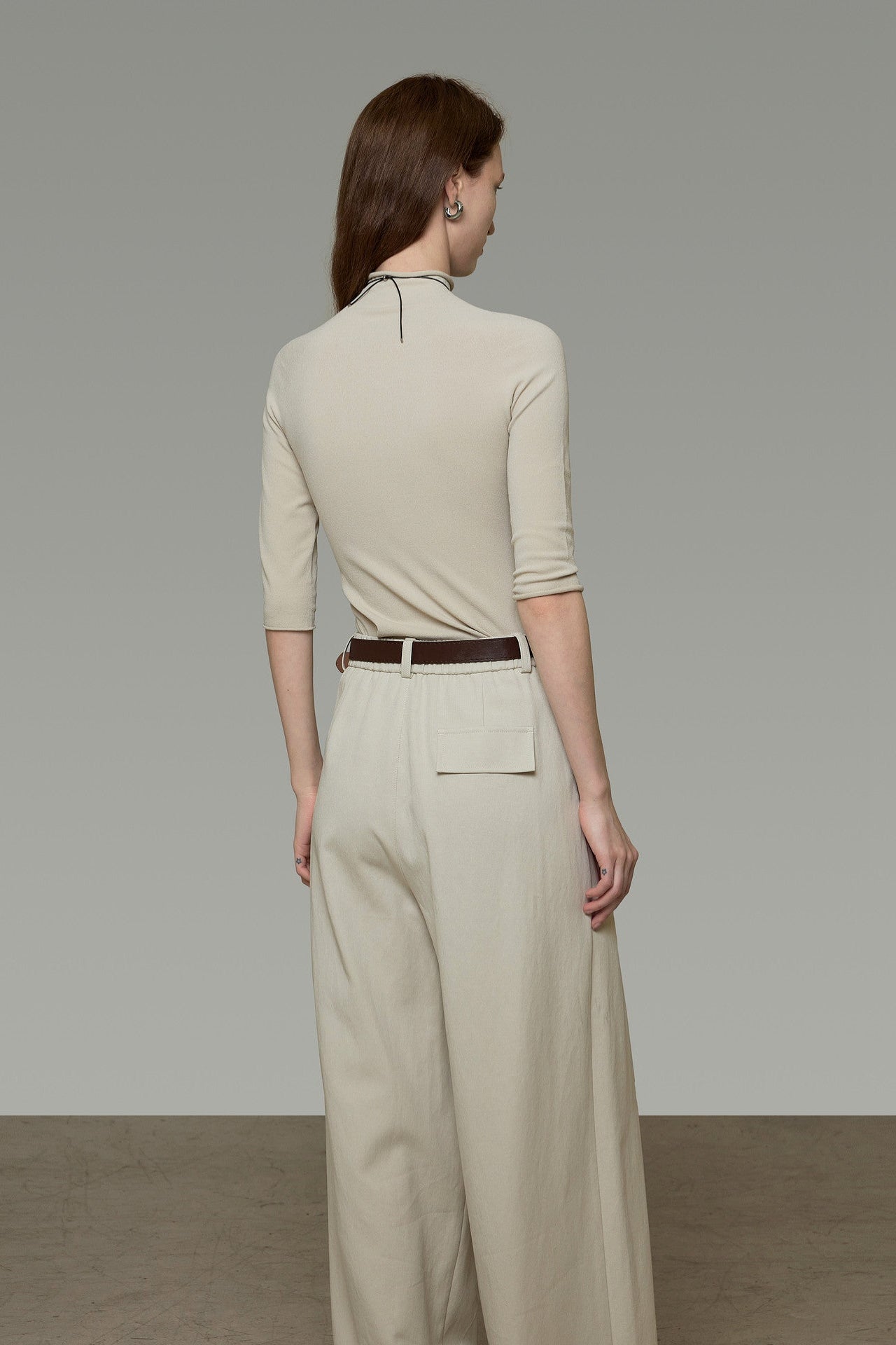 Lyocell Cotton Off-White Pleated Wide-Leg Pants B4912