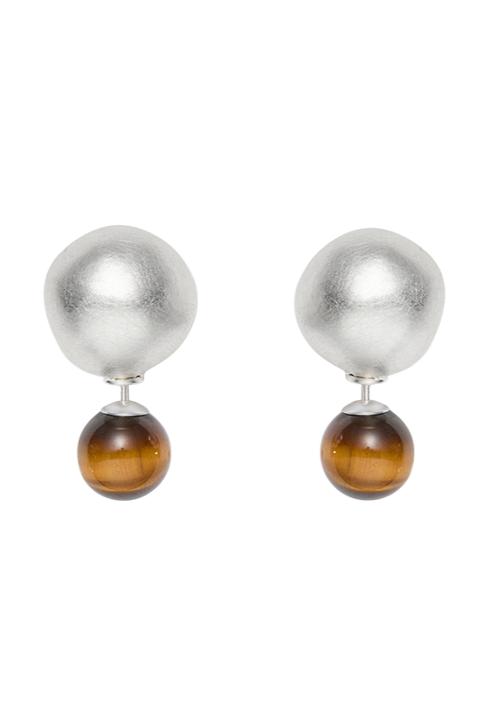 S925ブルーアゲートダブルビーズピアス　B4336