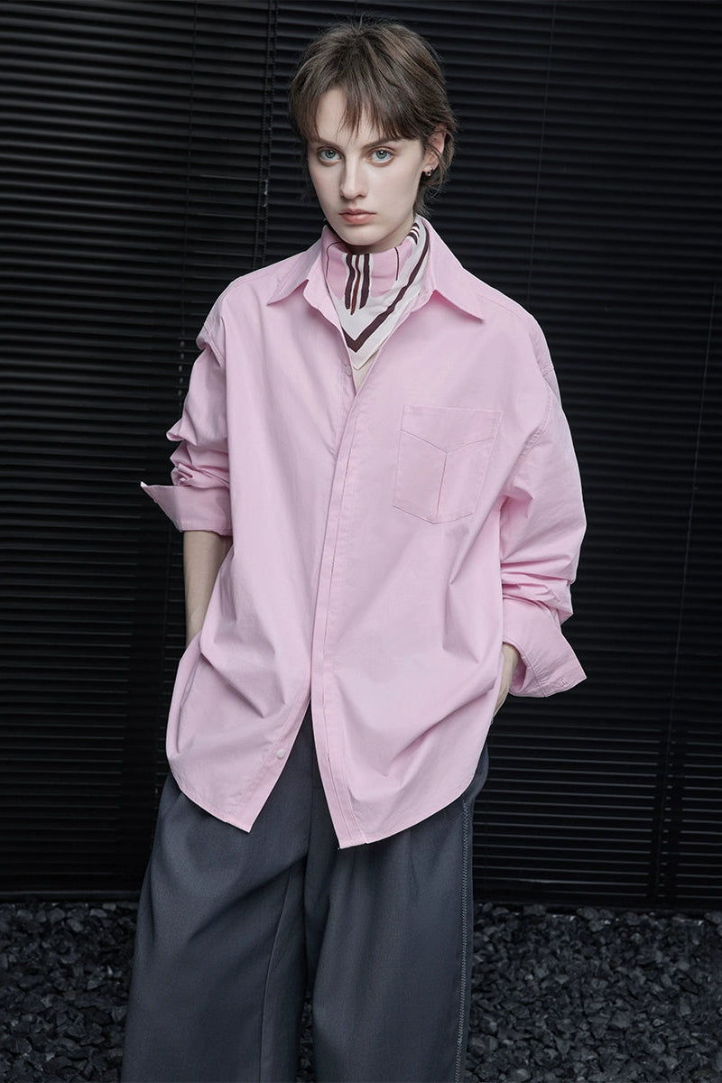 ピンクコットンハンサムルーズシャツ　B4366