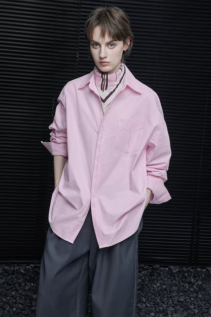 ピンクコットンハンサムルーズシャツ　B4366