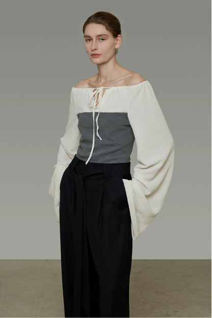 Color Block V-Neck Knit Top B4437