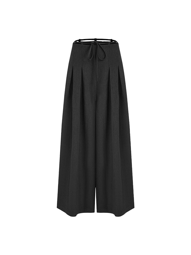 Lace-up double-pleated wide pants B4302
