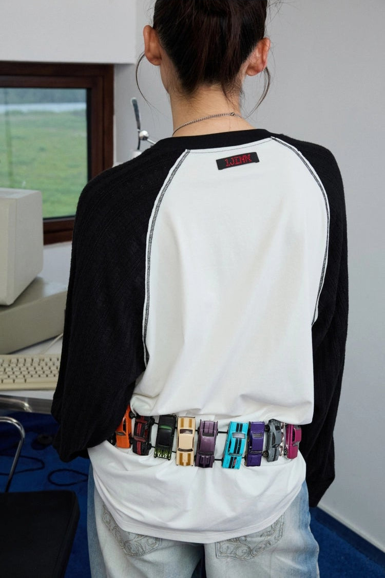 Biker Cat Print Raglan Sleeve T-Shirt B4319