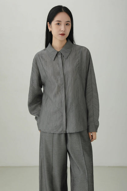 天絲提花寬鬆長袖襯衫B4269