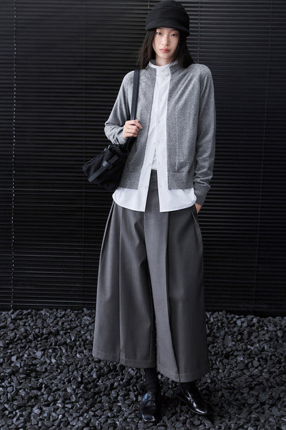 Gray Front/Back 2-Way Shirt-Layered Style Wool-Blend Knit B5025
