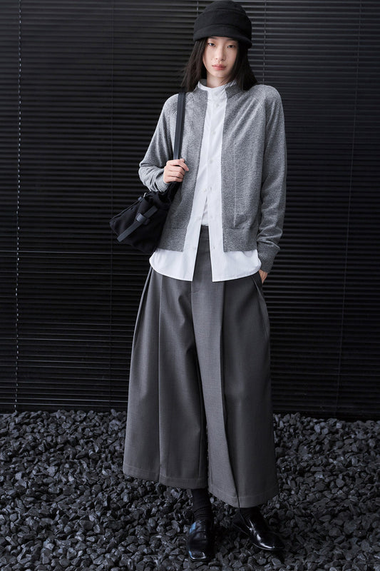 Gray Front/Back 2-Way Shirt-Layered Style Wool-Blend Knit B5025
