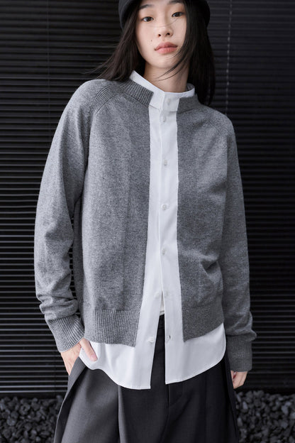 Gray Front/Back 2-Way Shirt-Layered Style Wool-Blend Knit B5025