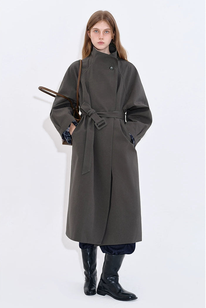 Stand collar long windbreaker coat B4397