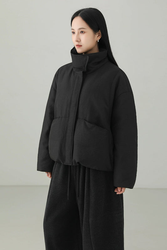 Minimalist Stand Collar Down Jacket B4533